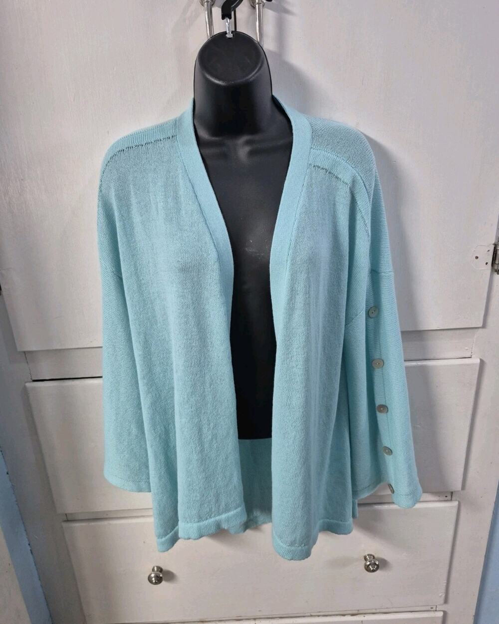 Soft Surroundings Icon Trisa Aqua Splash Cardigan Linen Blend Open Front NWT